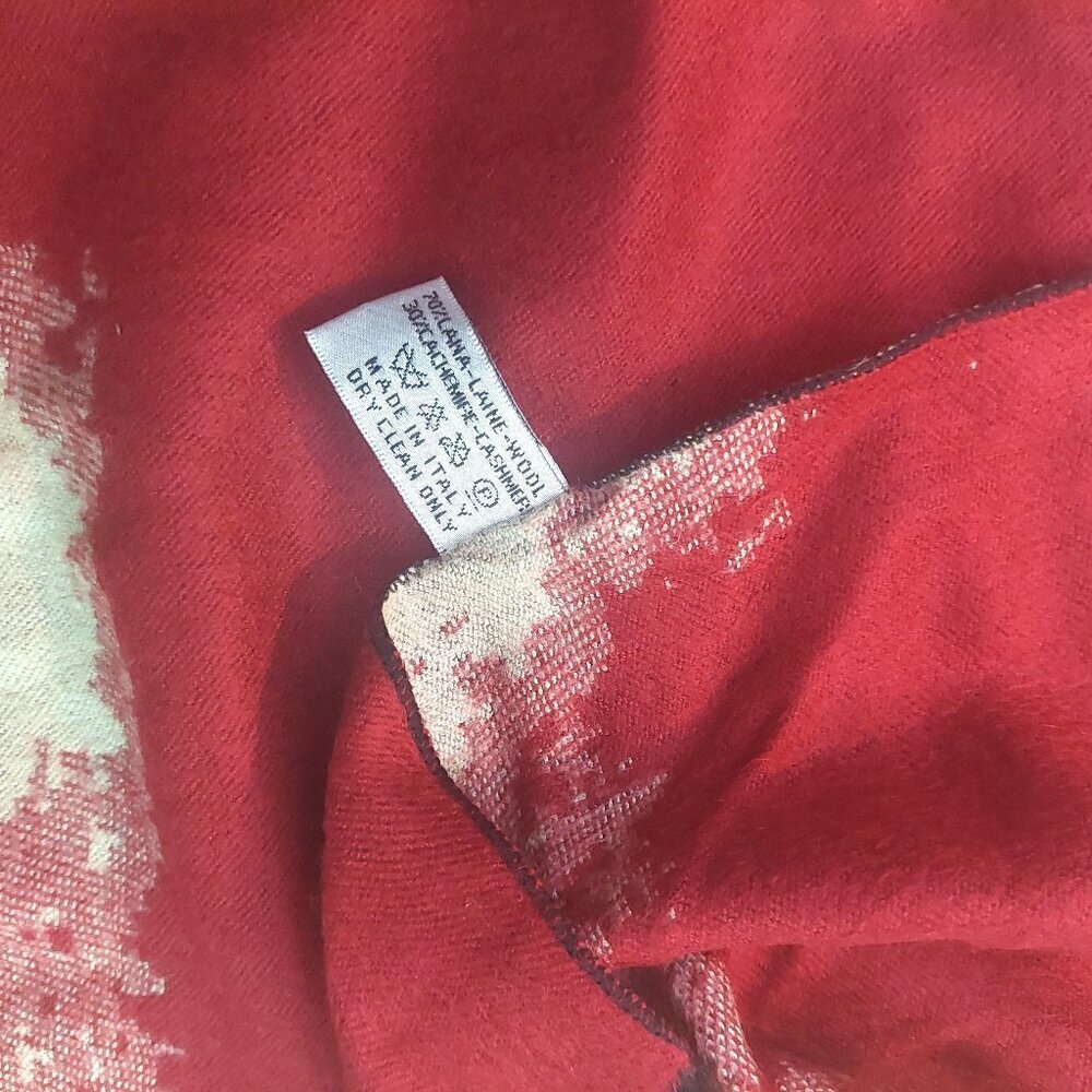 Vintage Chanel Burgundy Red Cream Tie Dye Print Blanket Scarf Scarves Wrap - Picture 11 of 11